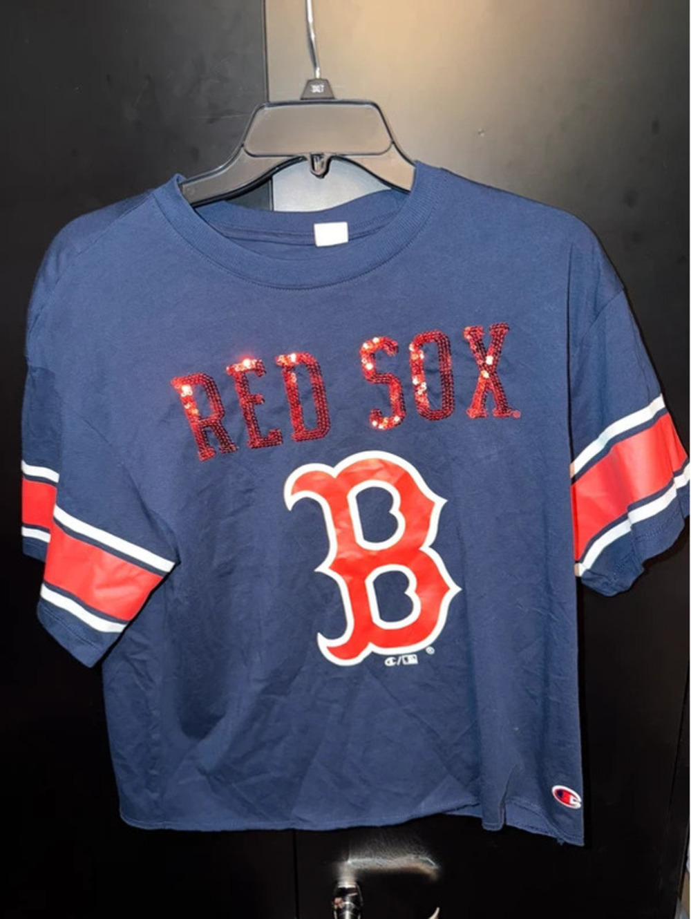 Champion Boston Red Sox Women's Small Navy Blue Cropped TShh